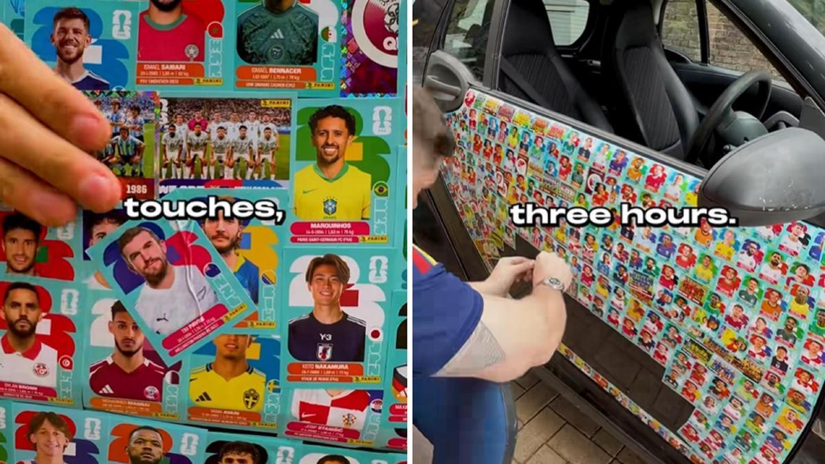Un Youtuber ha forrado su coche con los cromos de Panini del Mundial de 2026.