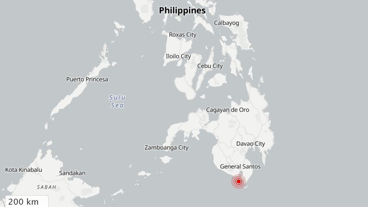 Ubicación aproximada en la cual ha tendio lugar el terremoto, en el sur de Filipinas.