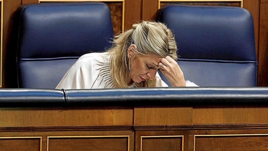 La vicepresidenta segunda, Yolanda Díaz, durante el Pleno del pasado jueves en el Congreso. | FOTO: E. P.