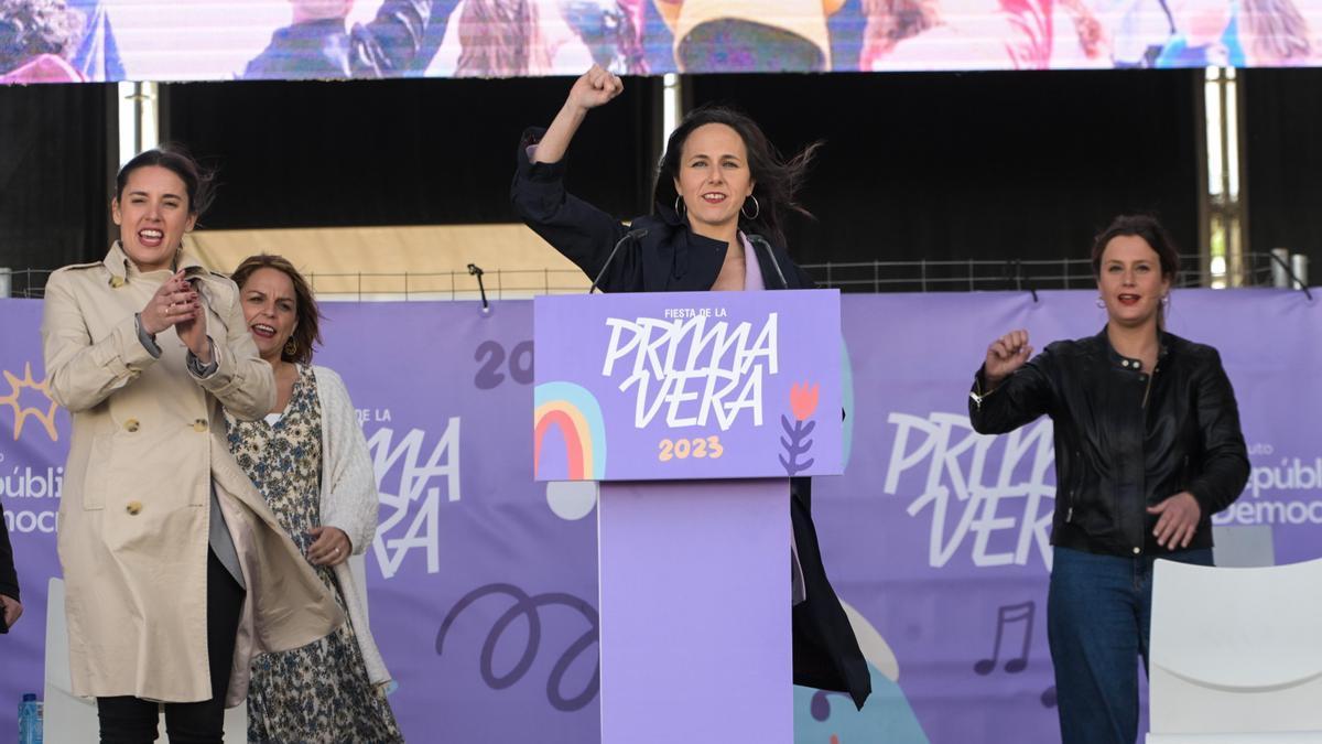 Ione Belarra, durante el mitin central de la 'Fiesta de la Primavera' de Podemos.