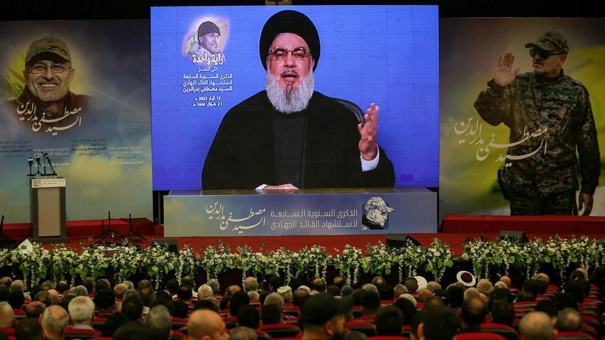 El líder de Hizbolá, Hasán Nasralá, durante un discurso televisado en una imagen de archivo.