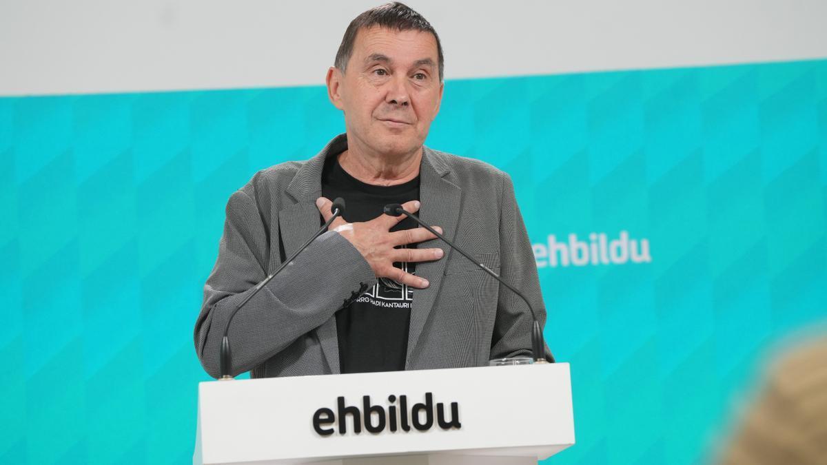 El secretario general de EH Bildu, Arnaldo Otegi, en una rueda de prensa