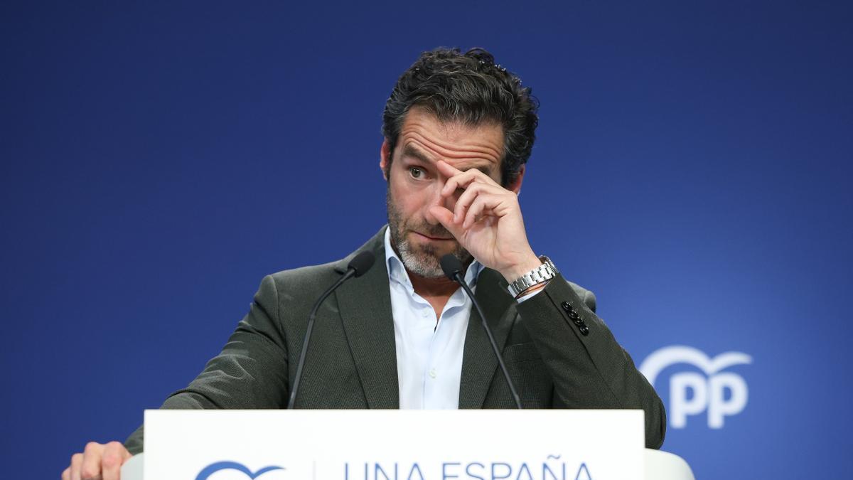 El portavoz de campaña del PP, Borja Sémper, durante una rueda de prensa.