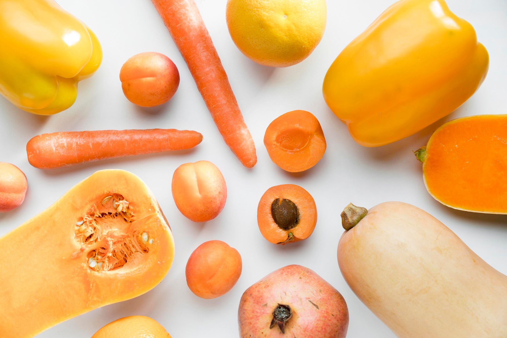 Zanahorias, pimientos, calabazas y albaricoques.