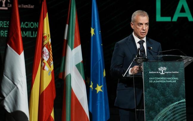 El lehendakari, Iñigo Urkullu, durante la inauguración oficial del XXVI Congreso Nacional de la Empresa en el Palacio Euskalduna de Bilbao