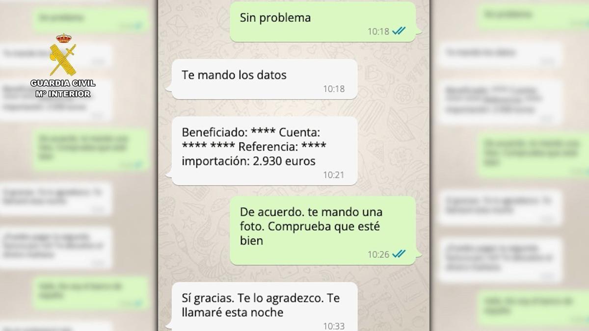 Conversación de 'whatsapp' de una víctima de la 'estafa del amor'