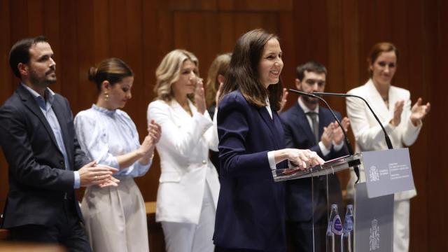 Ione Belarra, durante el traspaso de carteras.