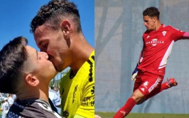 El portero del Marbella Alberto Lejárraga besando a su novio. El portero del Marbella Alberto Lejárraga besando a su novio.