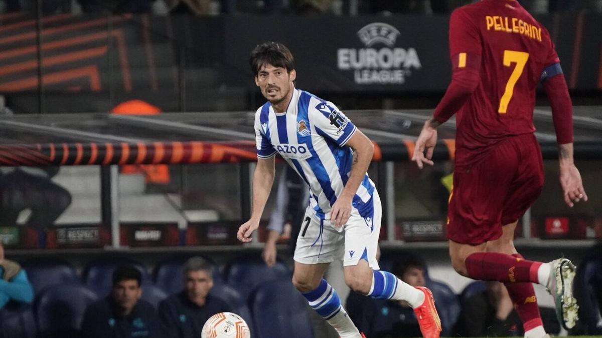 David Silva, durante el partido de este jueves contra la Roma.