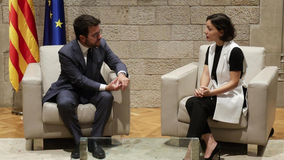 El president de la Generalitat, Pere Aragonès, durante su reunión con la ministra de Cultura de Chile, Carolina Arredondo.