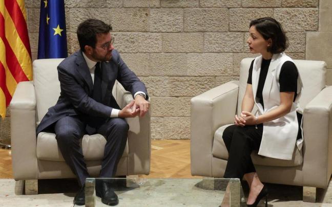 El president de la Generalitat, Pere Aragonès, durante su reunión con la ministra de Cultura de Chile, Carolina Arredondo.