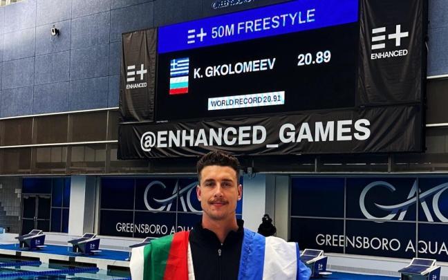 El griego Kristian Gkolomeev, 87º mejor tiempo de siempre en los 50 metros estilo libre, batió el récord mundial para promocionar los Juegos Mejorados.