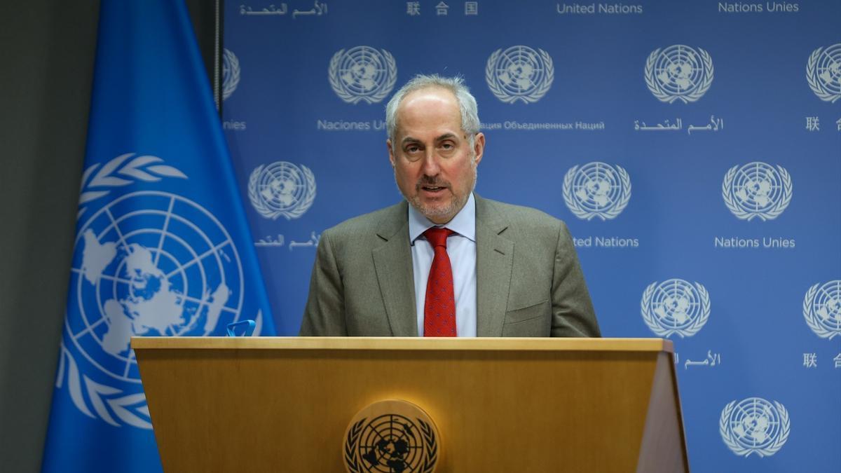 El portavoz del secretario general de Naciones Unidas, Stéphane Dujarric, en una rueda de prensa en la sede de la ONU.
