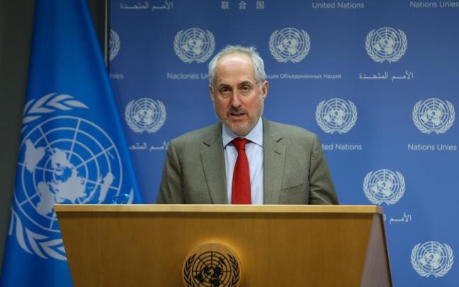 El portavoz del secretario general de Naciones Unidas, Stéphane Dujarric, en una rueda de prensa en la sede de la ONU. El portavoz del secretario general de Naciones Unidas, Stéphane Dujarric, en una rueda de prensa en la sede de la ONU.