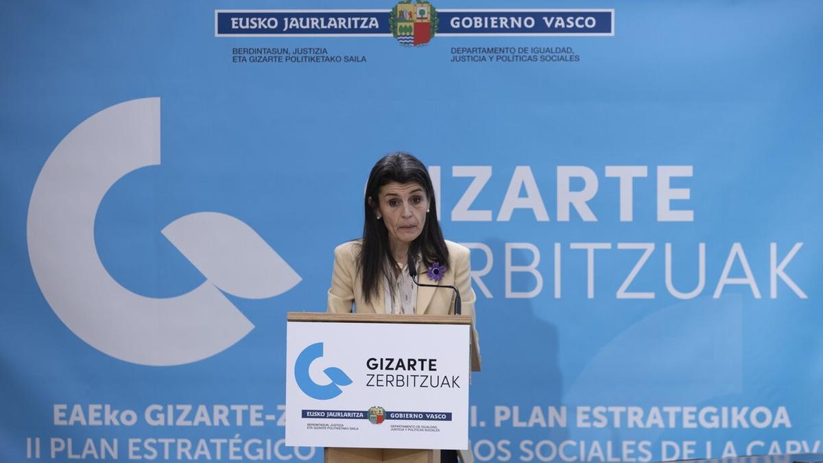 La consejera de Igualdad, Justicia y Políticas Sociales del Gobierno Vasco, Nerea Melgosa, durante la presentación del nuevo plan este miércoles en Tabakalera.