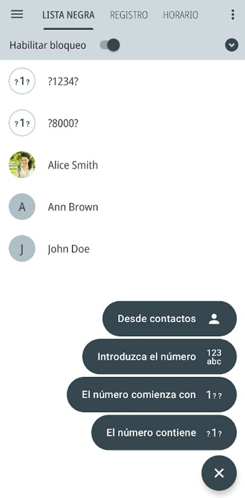 Ejemplo de la app Calls Blacklist para bloquear.