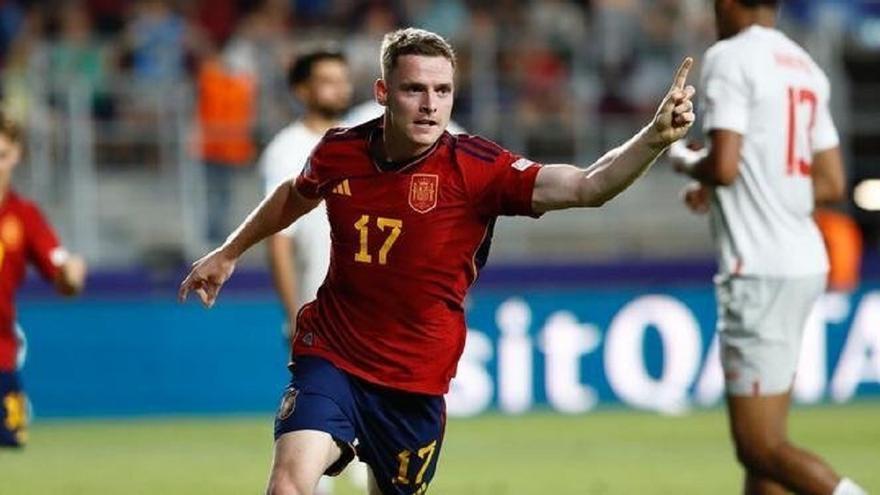 Sergio Gómez celebra el gol que marcó con la selección española en el Europeo sub-21 del verano pasado. / N.G.