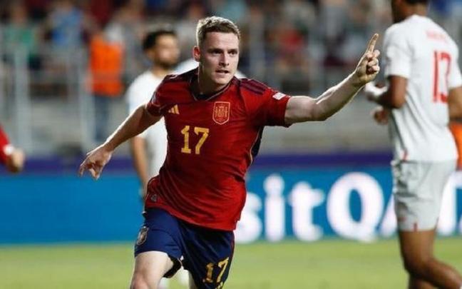 Sergio Gómez celebra el gol que marcó con la selección española en el Europeo sub-21 del verano pasado. / N.G.