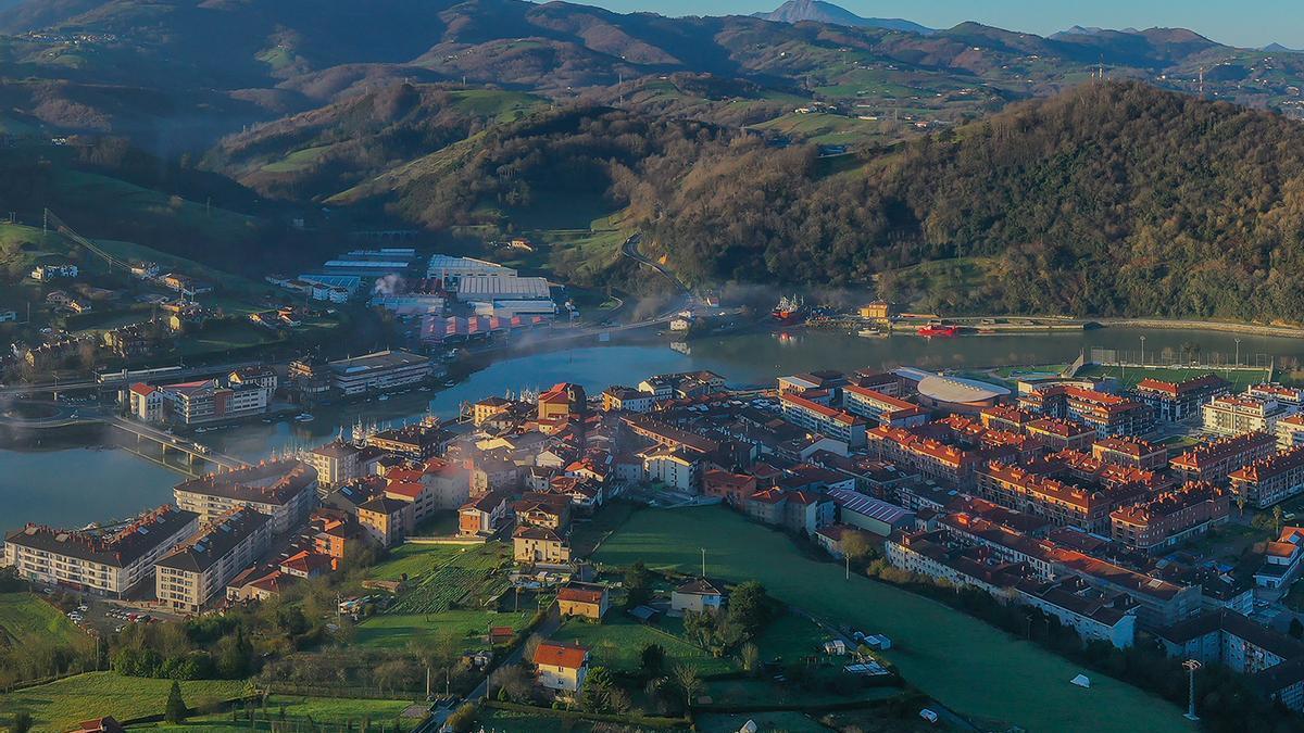Plano aéreo de la localidad de Orio.