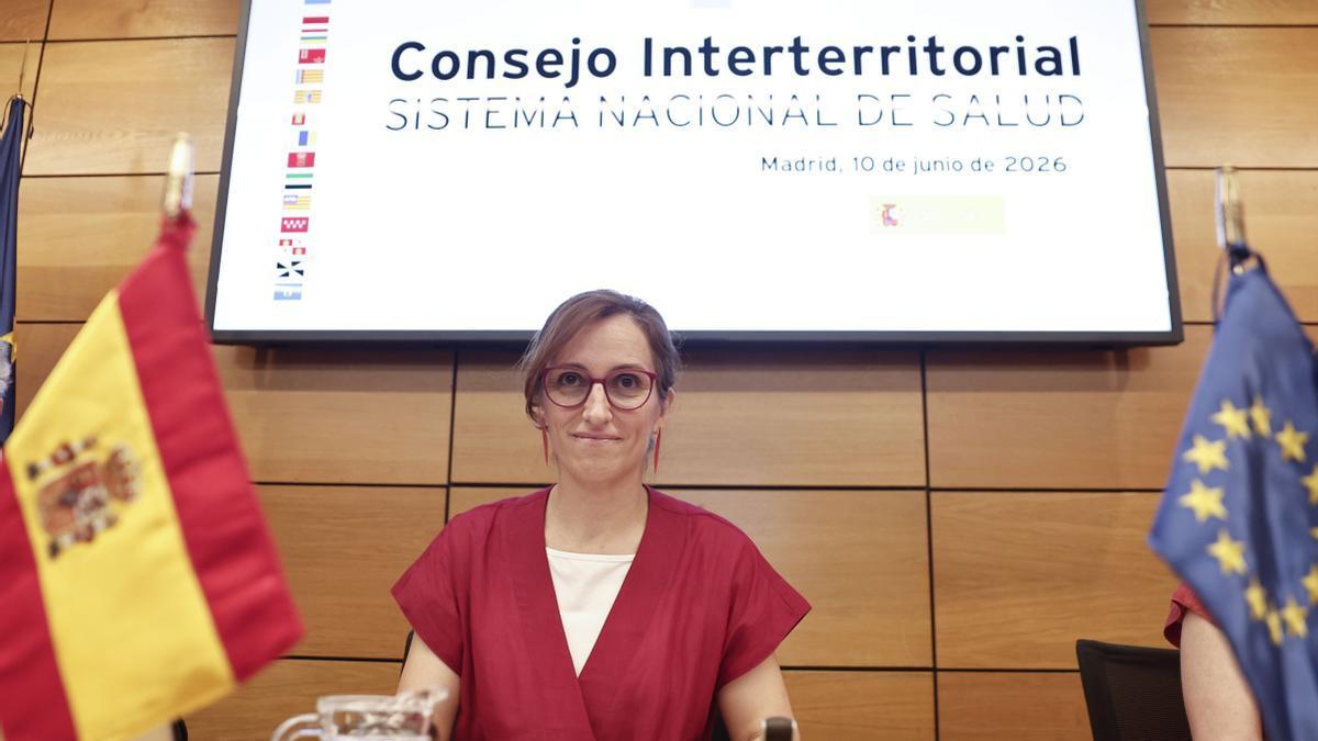 La ministra de Sanidad, Mónica García, en el Consejo Interterritorial celebrado en Madrid.