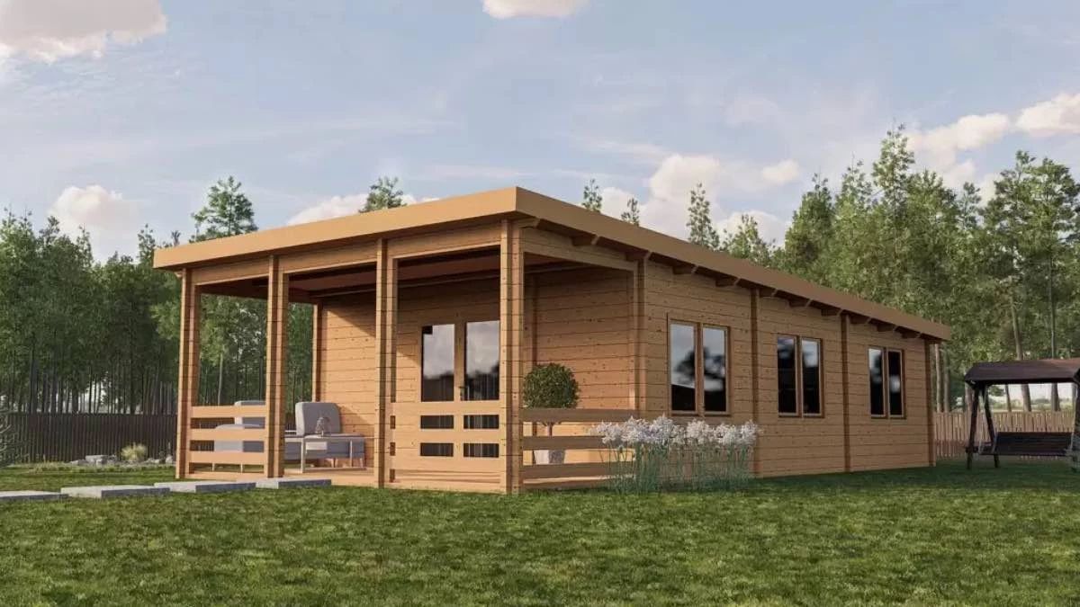 Vivienda prefabricada rectangular con mucha luz natural.