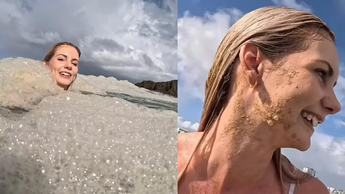 La influencer, durante su baño.