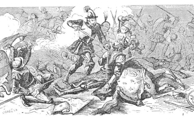 Grabado de Juan de Urbieta y Francisco I en Pavía, publicado originalmente en la revista 'Euskal Erria'. Grabado de Juan de Urbieta y Francisco I en Pavía, publicado originalmente en la revista 'Euskal Erria'.