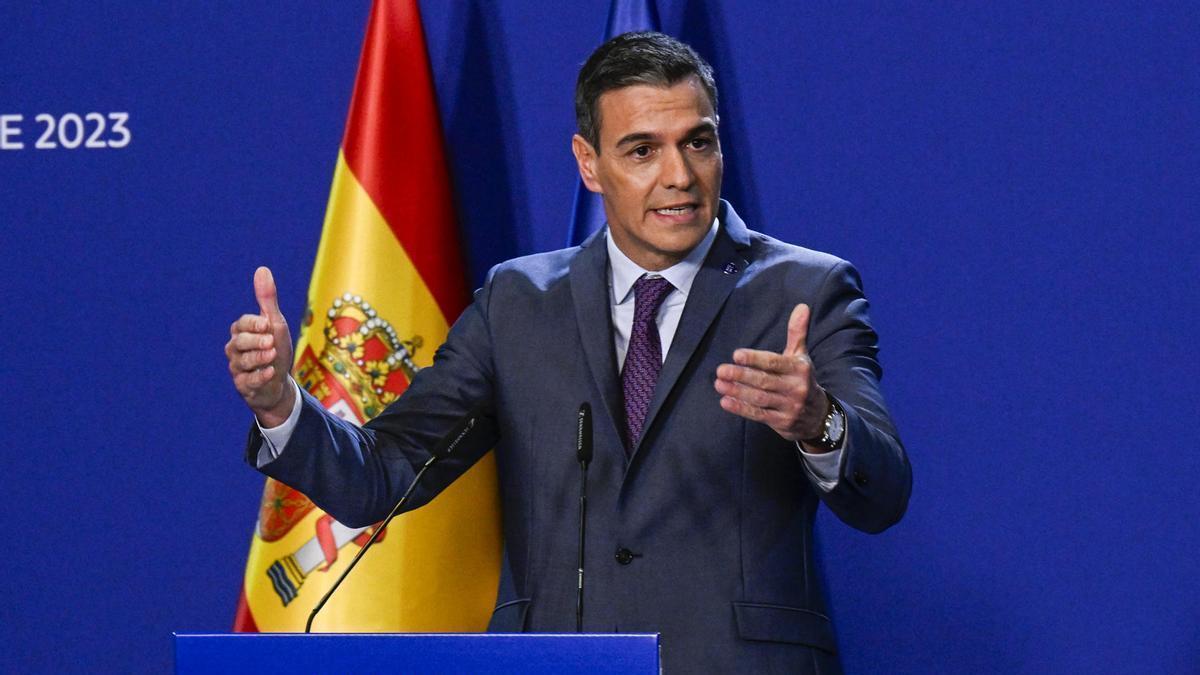 Pedro Sánchez durante la rueda de prensa ofrecida tras la cumbre de la Unión Europea en Granada