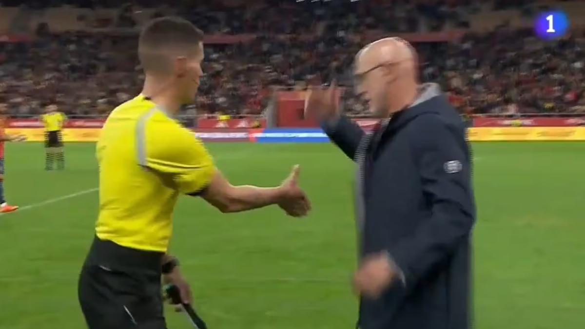 Luis de la Fuente aparta la mano cuando el cuarto árbitro extiende la suya.
