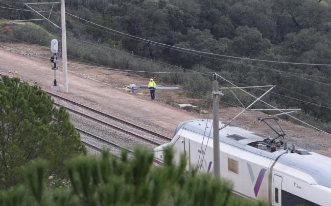 Imagen de un tren AVE a su paso por el tramo de vía, completamente restaurado, donde ocurrió el trágico accidente del pasado 18 de enero en Adamuz (Córdoba).