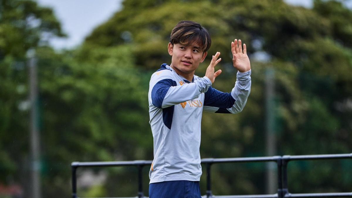 Take Kubo durante el entrenamiento de la Real Sociedad en Japón. / R.S.