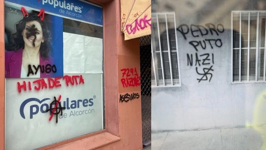Pintadas en las sedes del PP y Vox en Alcorcón