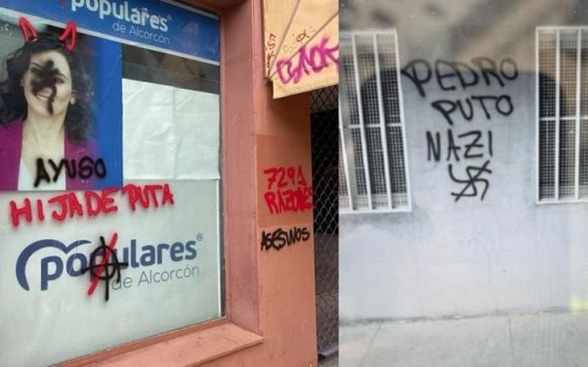 Pintadas en las sedes del PP y Vox en Alcorcón
