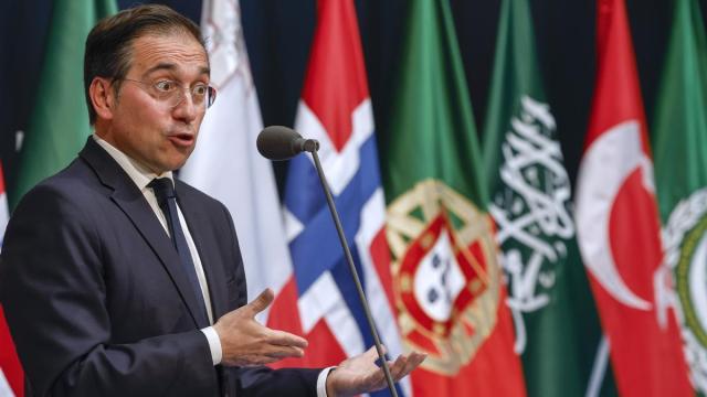 Albares interviene ante los medios antes del inicio de la reunión 'Madrid+'. / EFE Albares interviene ante los medios antes del inicio de la reunión 'Madrid+'.