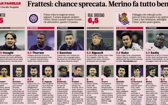 Página de 'La Gazzetta dello Sport' con las notas del partido. / N.G.