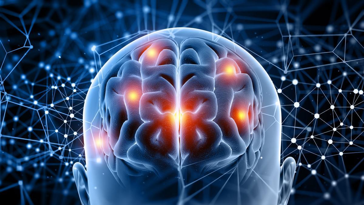 Conexiones en torno a un cerebro humano.
