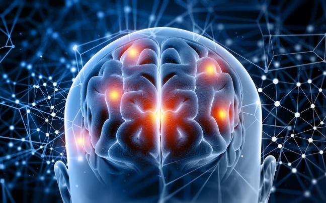 Conexiones en torno a un cerebro humano.