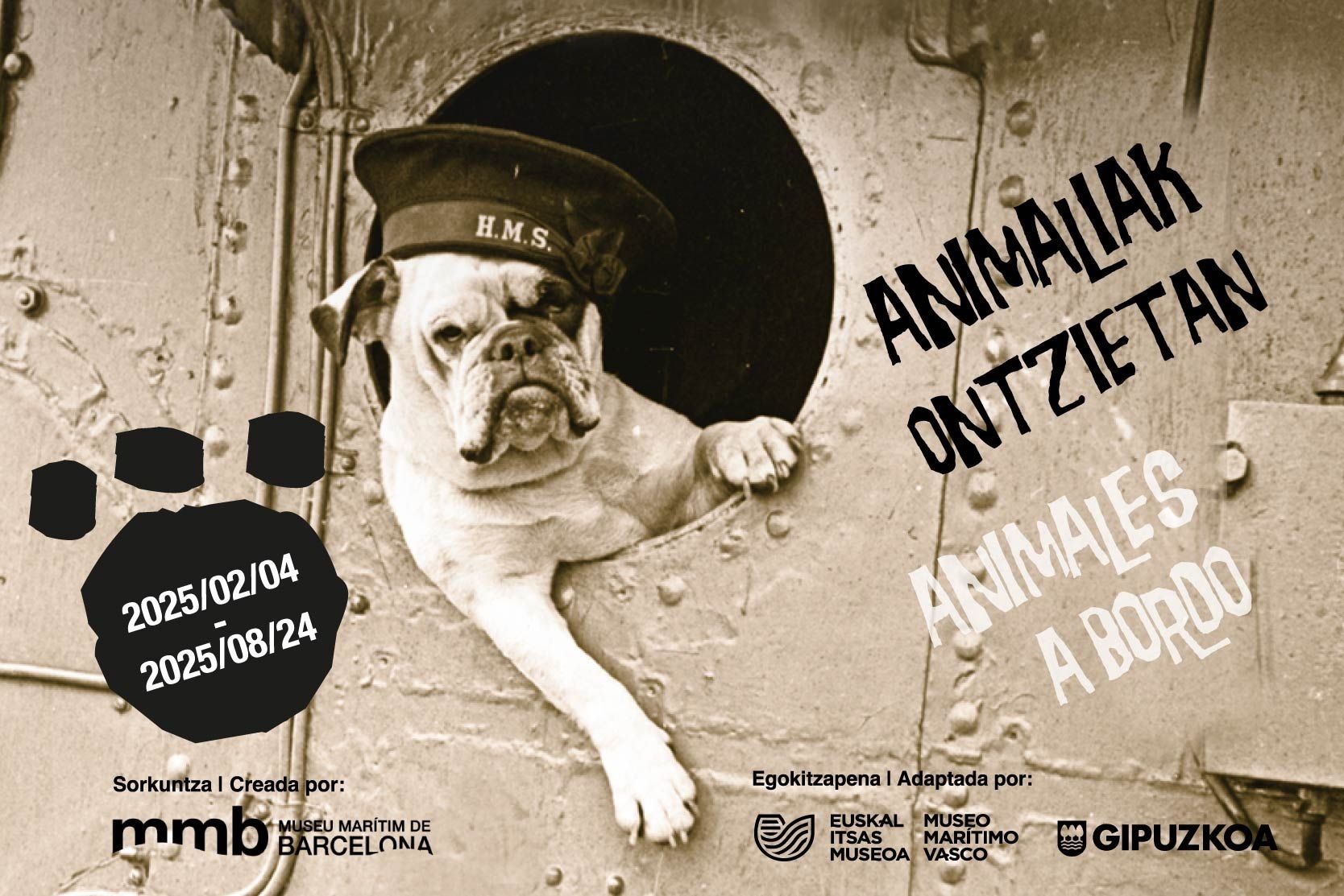 Cartel de la exposición 'Animales a bordo' en el Museo Marítimo Vasco.