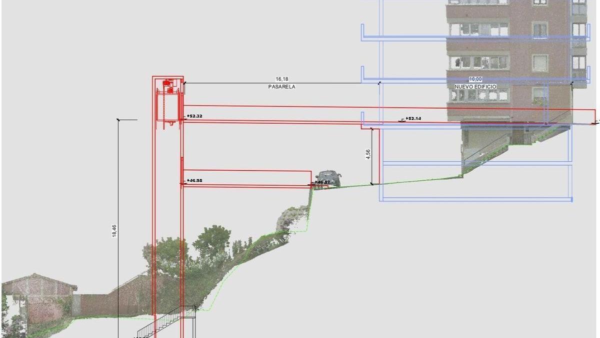 Plano del ascensor nuevo de Getaria.