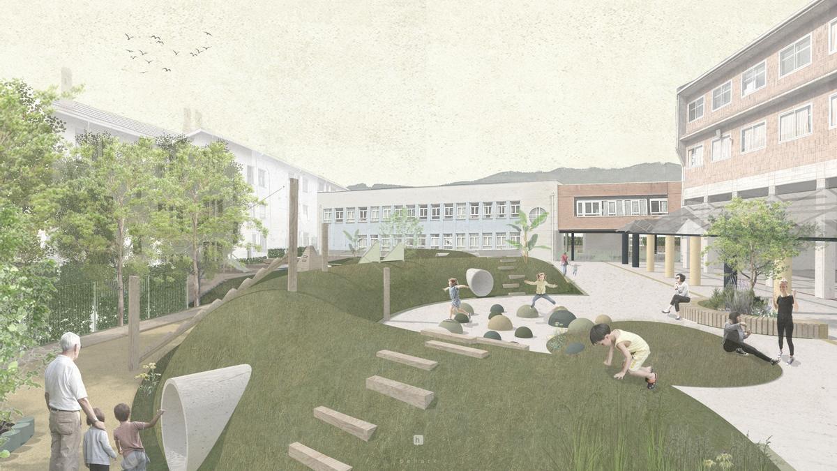 Infografía que muestra la transformación del patio escolar de Arrigorriaga