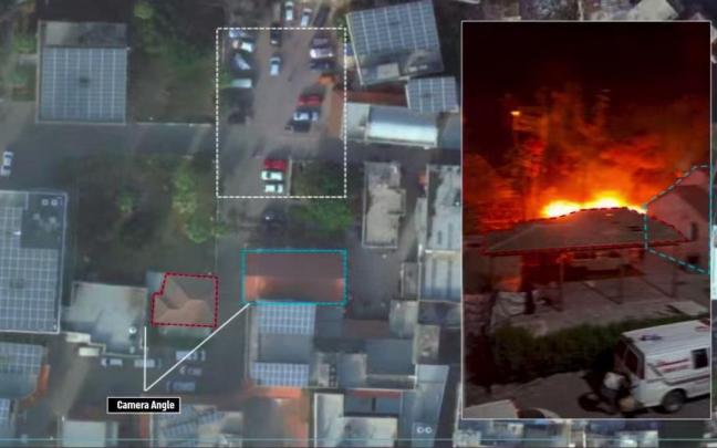 Imagen publicada por el Ejército israelí sobre el hospital atacado en Gaza.