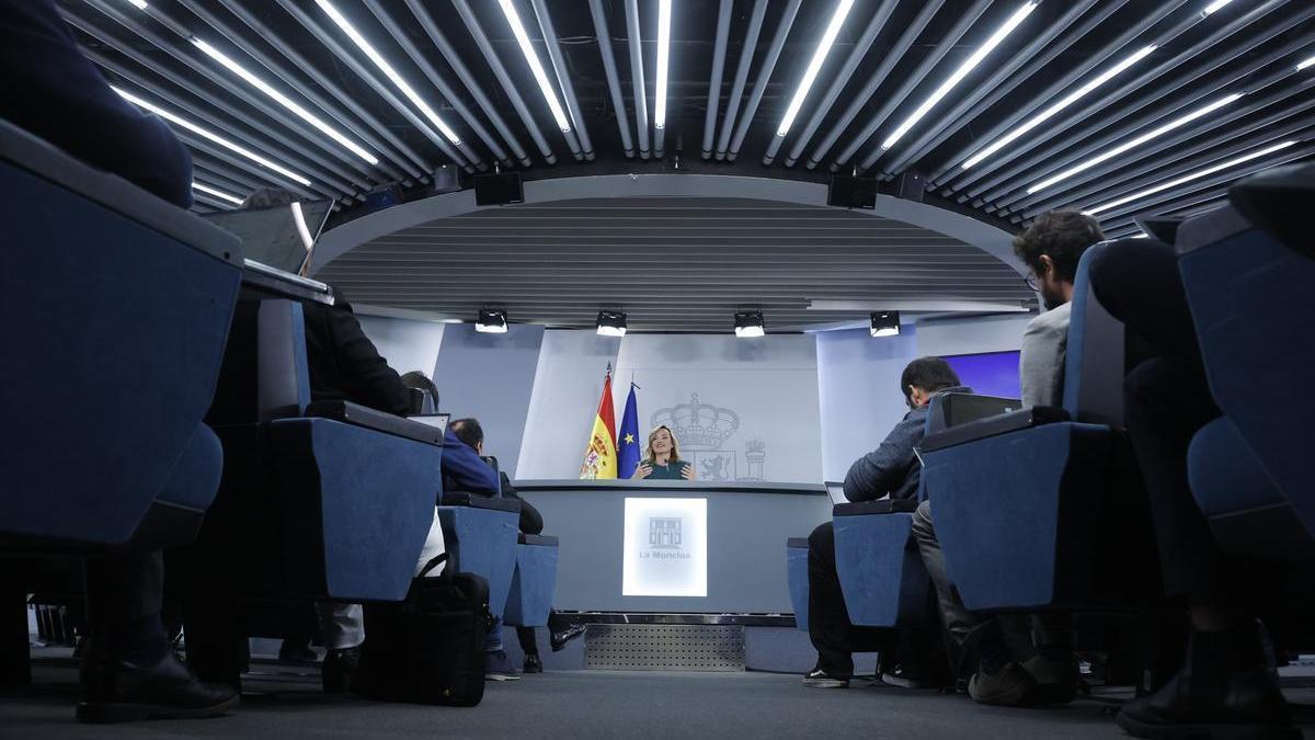 Pilar Alegría en la rueda de prensa posterior al Consejo de Ministros.