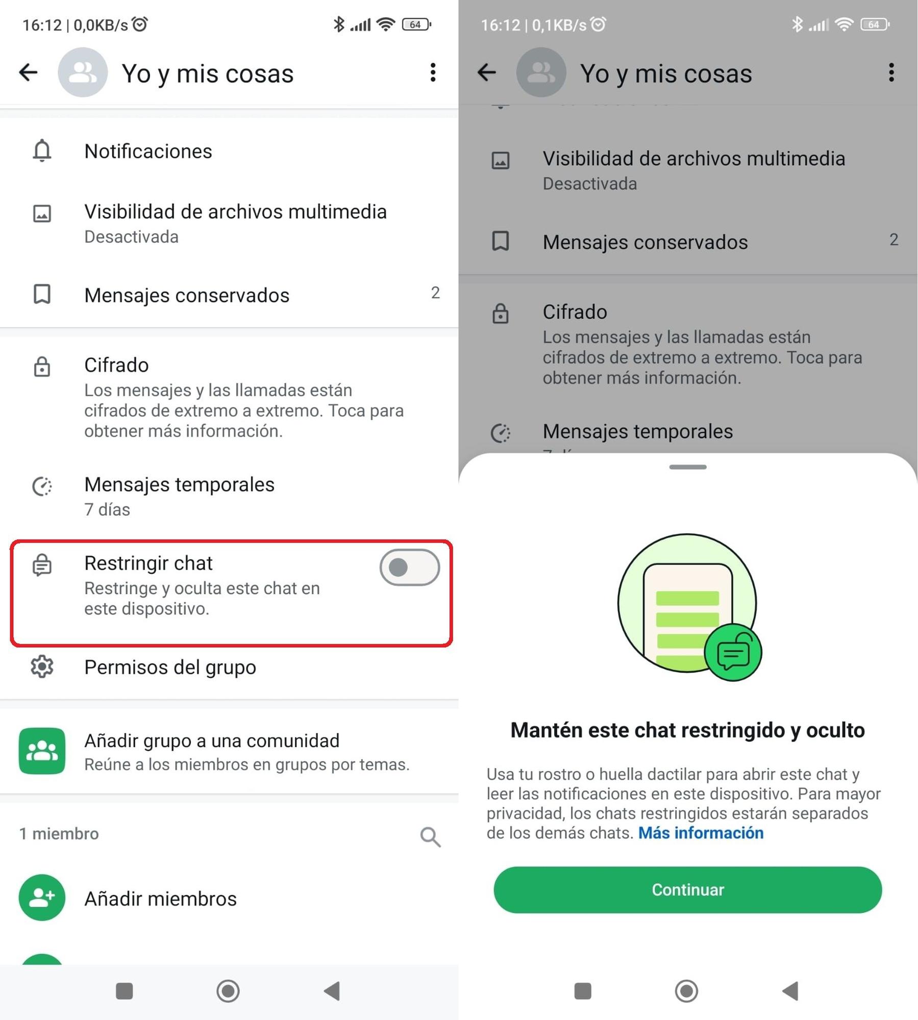 Pasos para restringir el acceso a un chat de WhatsApp.