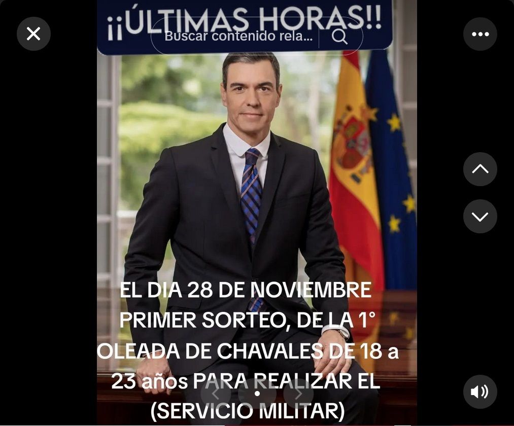 Uno de las publicaciones-bulo lanzadas sobre el supuesto retorno de la mili obligartoria.