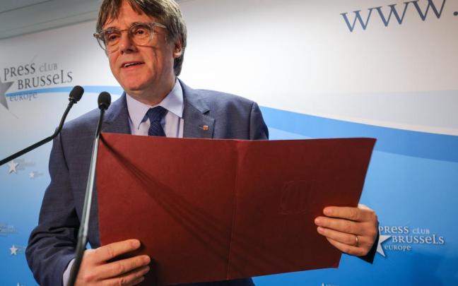 Carles Puigdemont, durante su comparecencia desde Bruselas