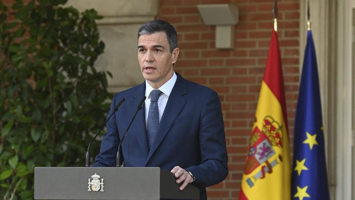 Pedro Sánchez, durante su comparecencia de este martes en la Moncloa.