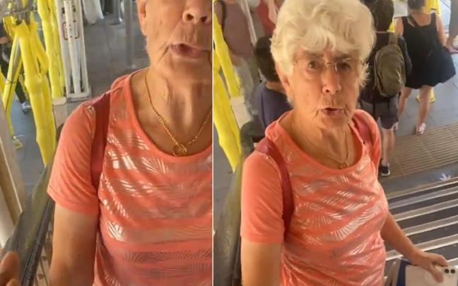 La mujer, con problemas de movilidad, necesitaba apoyarse en la barandilla para subir las escaleras.