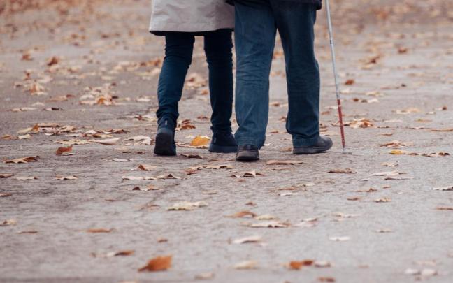 Dos personas ancianas caminando por un parque