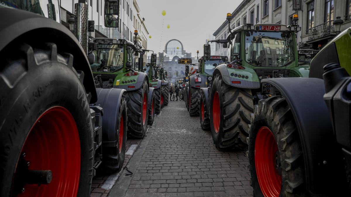 Manifestación de los agricultores el pasado febrero en las calles de Bruselas,