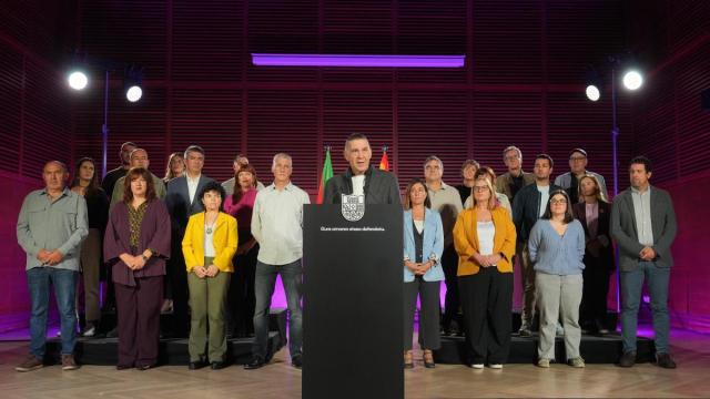 El secretario general de EH Bildu, Arnaldo Otegi, durante la presentación de candidatos que encabezan la lista al Congreso, en Donostia.